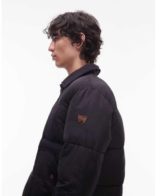 Wrangler Blue Short Puffer Jacket With Collar for men