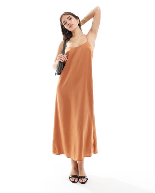 New Look Brown Plain Satin Strappy Midi Dress