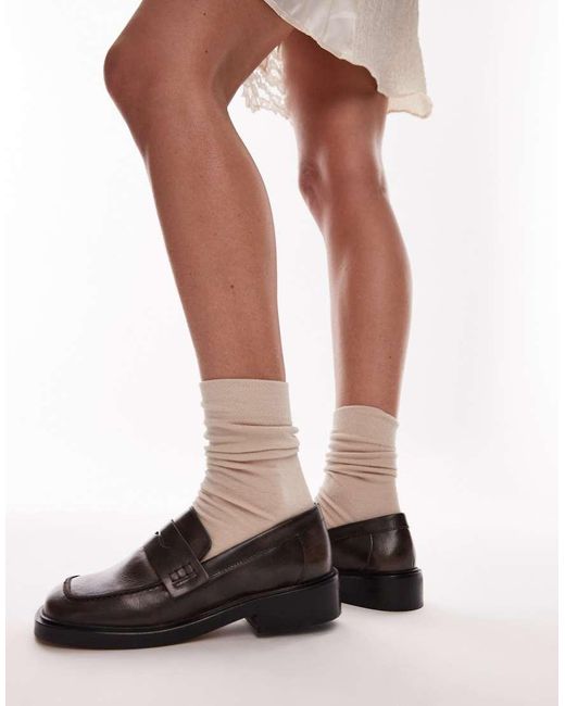 TOPSHOP Black Cole Premium Leather Square Toe Loafers
