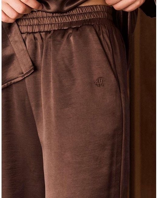 4th & Reckless Brown Satin Elasticated Waist Wide Leg Trouser Co-ord