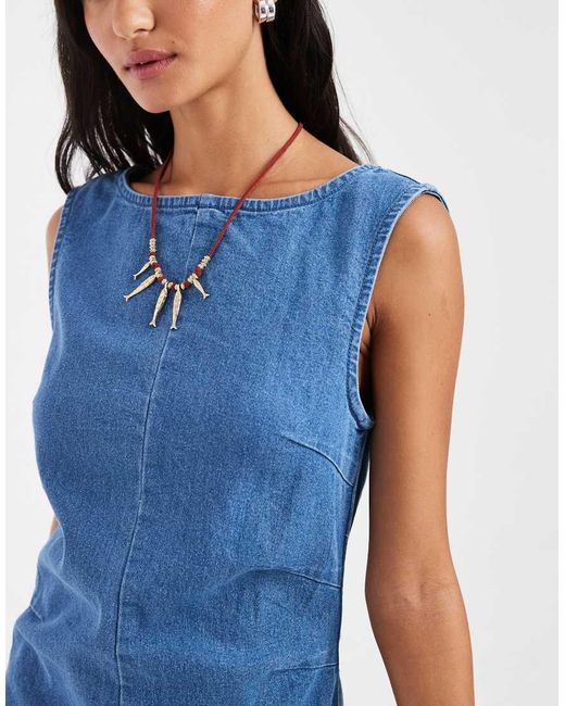 Vero Moda Blue Sleeveless Cinched Waist Denim Mini Dress