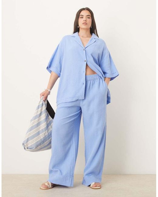 ASOS Blue Asos Design Curve Cheesecloth Shirt Co-ord