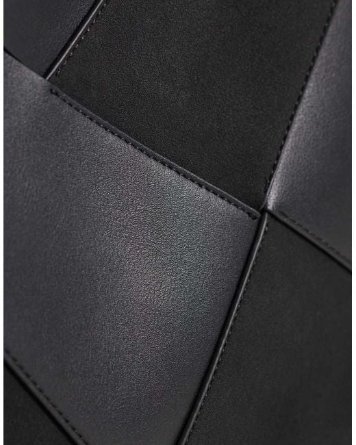 ASOS Black Faux Suede And Faux Leather Mix Weave Tote Bag