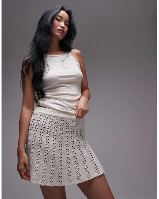 Minifalda Con Vuelo De Punto De -Blanco TOPSHOP de color Gray