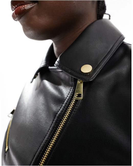 ASOS Black Super Cropped Faux Leather Jacket With Gold Detailing