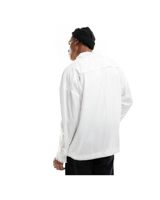 Camicia a maniche lunghe invecchiata bianca con dettagli sfrangiati di Reclaimed (vintage) in White da Uomo