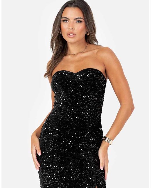 Maya Black Embellished Velvet Bandeau Maxi Dress