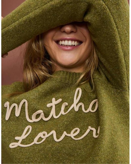 Stradivarius Blue Knit Sweater With Placement Slogan