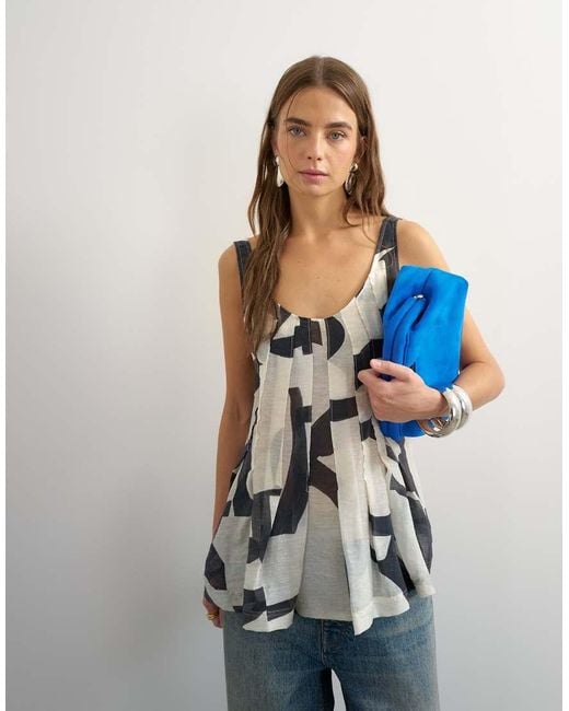 TOPSHOP Blue Sheer Sleeveless Pintuck Cami