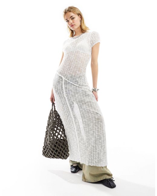 Collusion White Fine Knit Maxi Dress With Seams