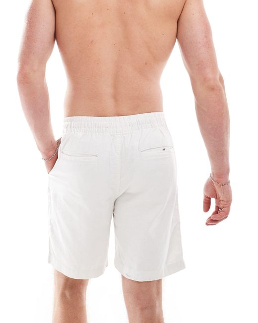 Pull&Bear White Linen Look Shorts for men
