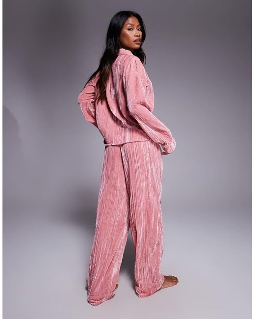 ASOS Pink Velvet Textured Pajama Set