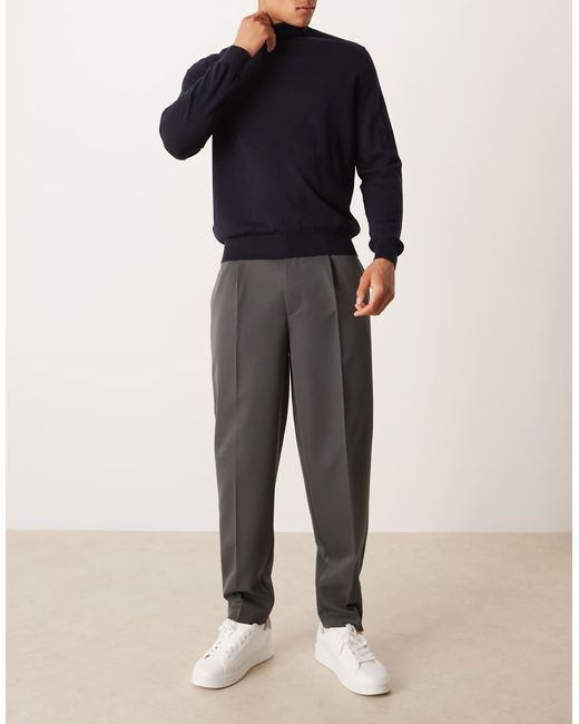ASOS Black Smart Pleated Oversized Tapered Trousers for men