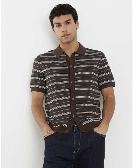 River Island Gray Short Sleeve Knitted Stripe Shirt for men