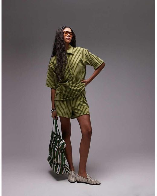 TOPSHOP Green Stripe Towelling Shorts Co-Ord
