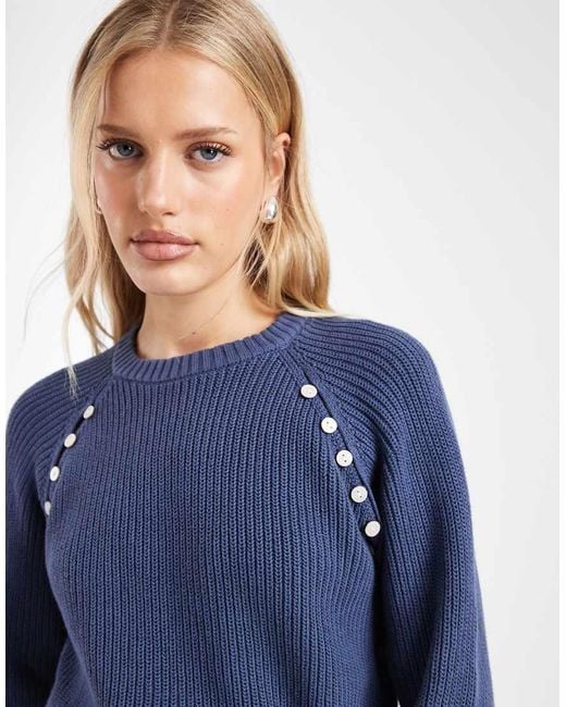 Mango Blue Teen Button Detail Knitted Jumper