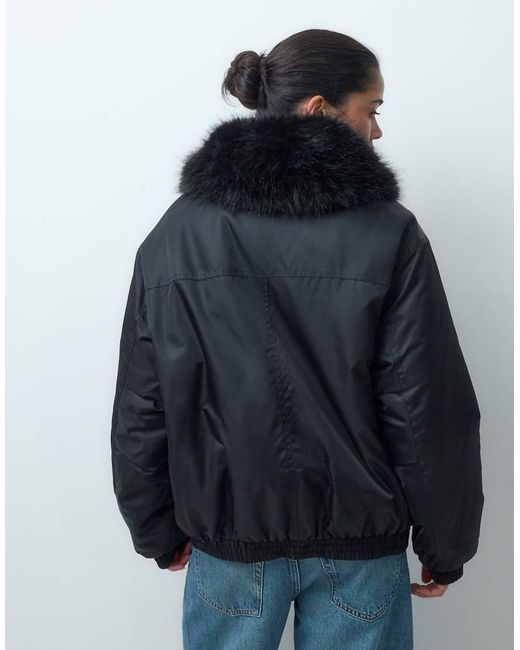 ASOS Blue Ma1 Bomber Jacket With Faux Fur Trim