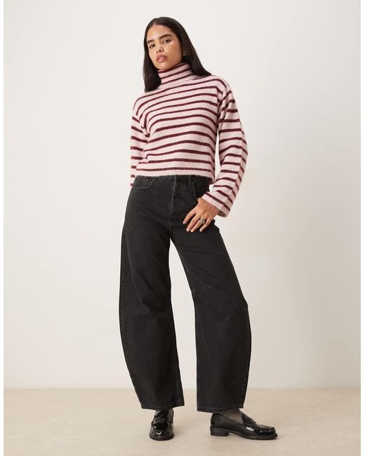 JJXX Red Roll Neck Knit Jumper With Stripes