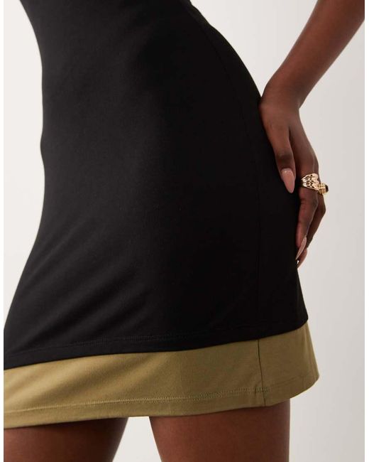 ASOS Double Layer Mini Dress Black And Khaki