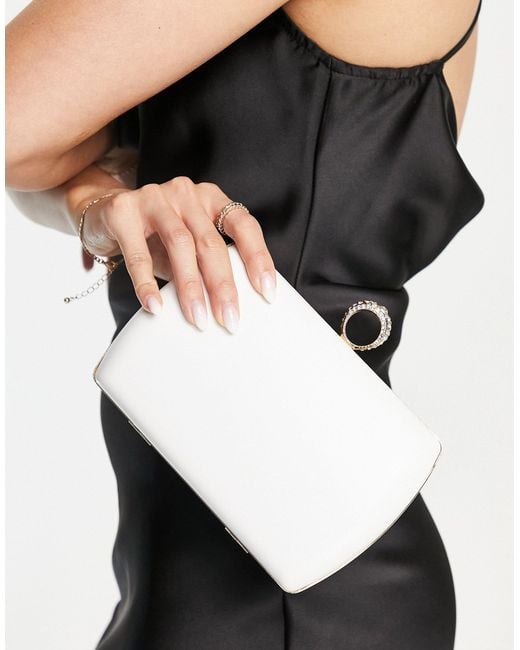 True Decadence White Exclusive Hard Case Satin Clutch Bag With Gem Twist Lock Detail