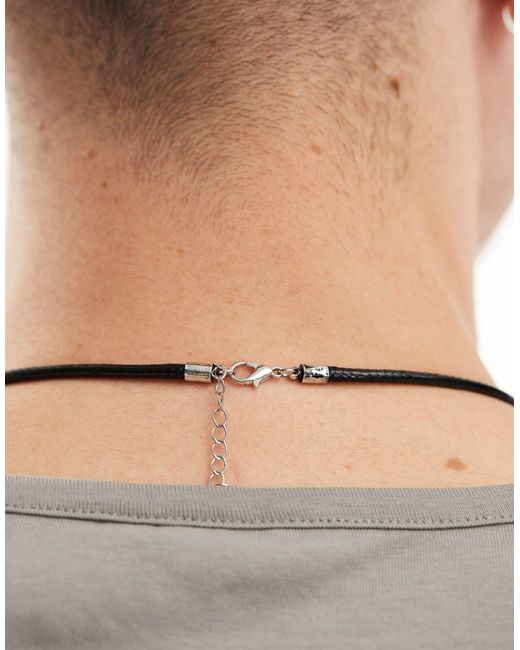 ASOS Gray Necklace With Round Pendant And Cording for men