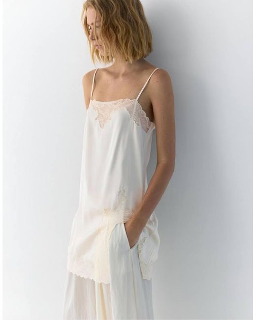 Pull&Bear White Lace-Trim Camisole Top
