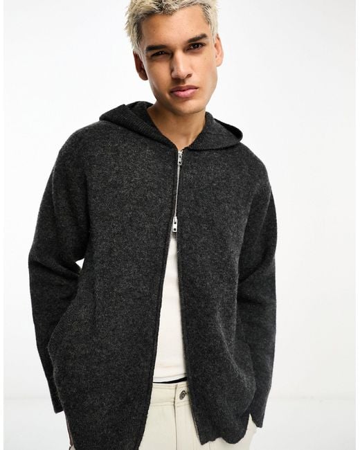 Weekday Logan Oversized Zip Through Cardigan With Hood in Black for Men |  Lyst UK