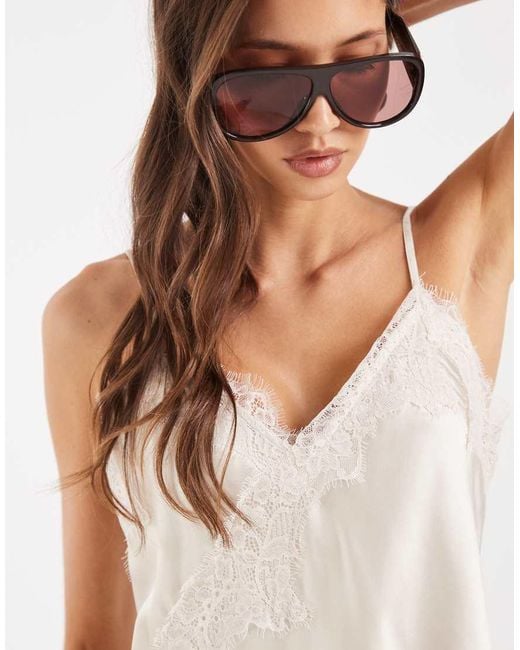 ONLY Blue Lace Details Asymmetric Satin Top