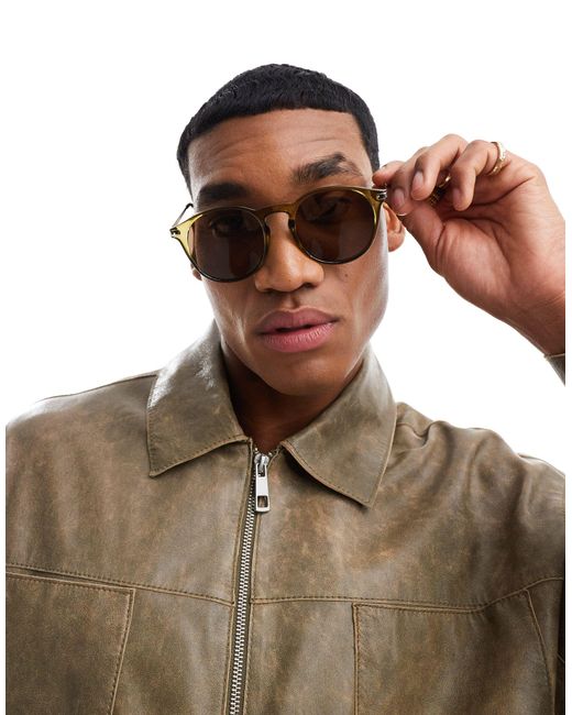 ASOS Brown Oversized Round Sunglasses for men