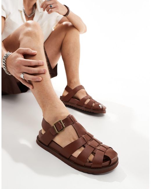 ASOS Brown Close Toe Fisherman Sandals for men
