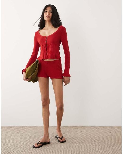 Miss Selfridge Red Knitted Scallop Short Co Ord