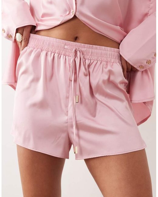 Noughts & Kisses Pink Satin Tie Waist Shorts