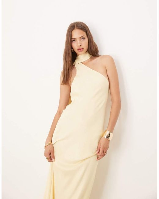 ASOS Natural Satin One Shoulder Maxi Dress