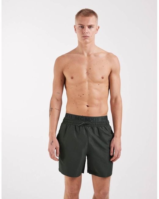 River Island Green Swim Shorts With Double Waistband for men
