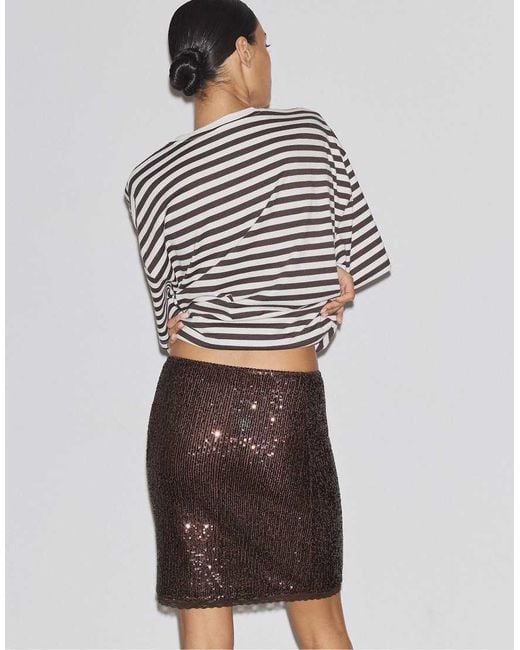 Stradivarius Brown Sequin Midi Skirt