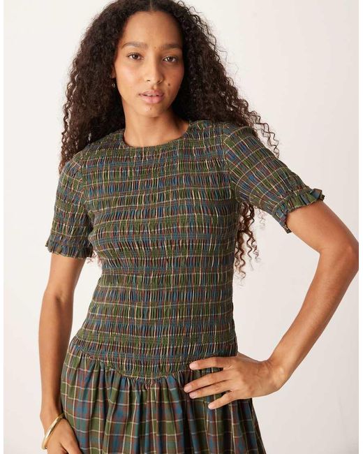 Amy Lynn Green Shirred Midi Dress
