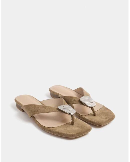 Long Tall Sally Brown Hammered Low Heel Sandals