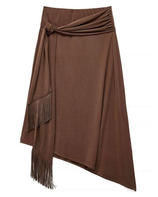 NA-KD Brown Tie Fringe Slanted Modal Skirt