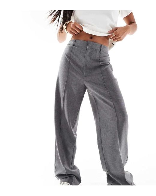 Pull&Bear Gray Petite Straight Leg Tailored Trousers With Front Seam