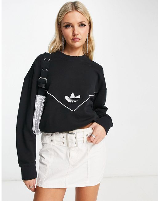 Adidas Originals Black Trefoil Sweatshirt With Mesh Inserts