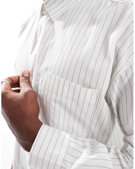 Cotton On Cotton on – hampton – langärmliges hemd mit weißen und schwarzen streifen in White für Herren