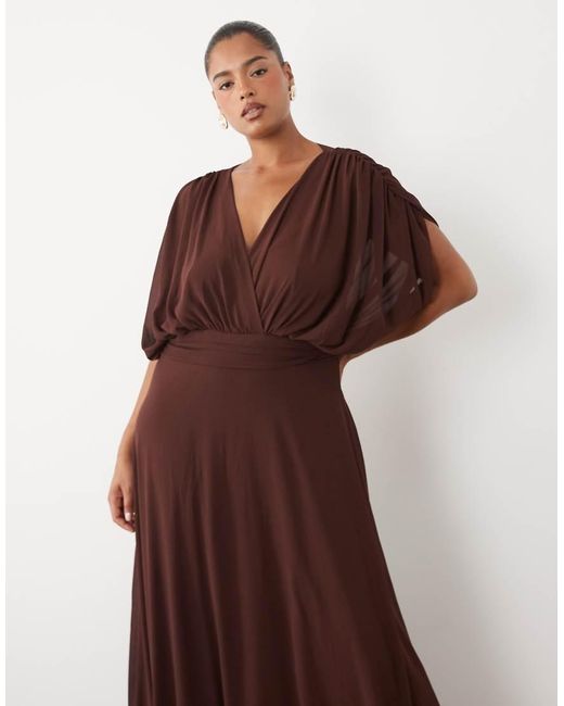 Tfnc Plus Brown Tfnc Bridesmaid Plus Pleated Chiffon Maxi Dress