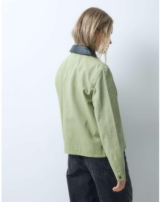 ONLY Green Canvas Jacket With Contrast Collar