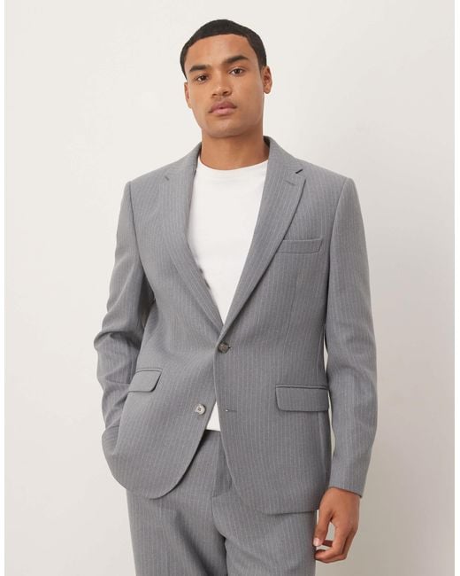 ASOS Gray Regular Wool Suit Jacket With Pinstripe for men