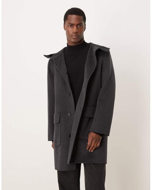 Mango Gray Wool Mix Long Line Relaxed Fit Coat With Hood for men