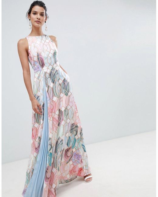 Ted Baker Multicolor Fluid Maxi Dress In Sea Of Clouds Print