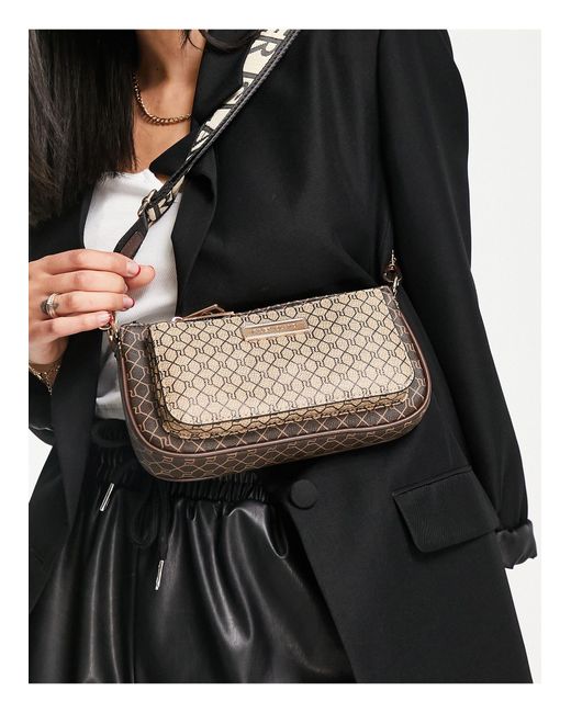 River Island Monogram Double Pouchette Crossbody Bag in Brown Lyst
