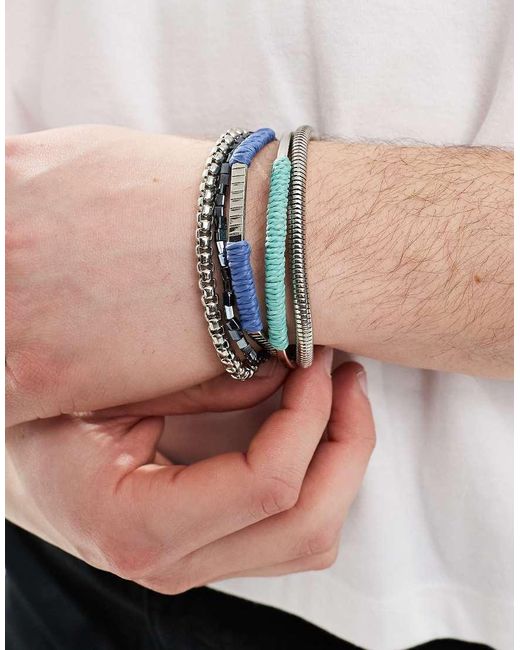 Confezione Da 5 Bracciali Da Festival Misti Rigidi E Con Perline Multicolore di ASOS in Natural da Uomo