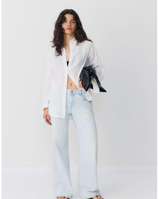 Stradivarius White – basic – zweilagige hemdbluse