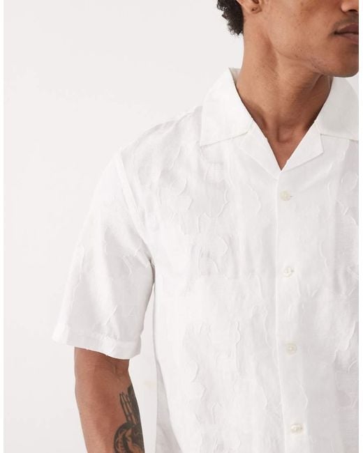 Mango White Textured Floral Shirt for men